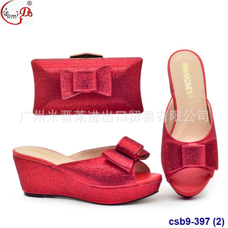 Party Pressed Diamond Decorative Round Toe Platform Sandals With Urban Beauty Style Handbag Set - Image 2