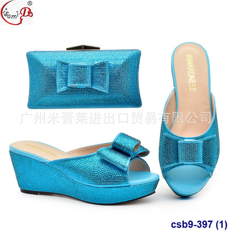 Party Pressed Diamond Decorative Round Toe Platform Sandals With Urban Beauty Style Handbag Set - Image 3