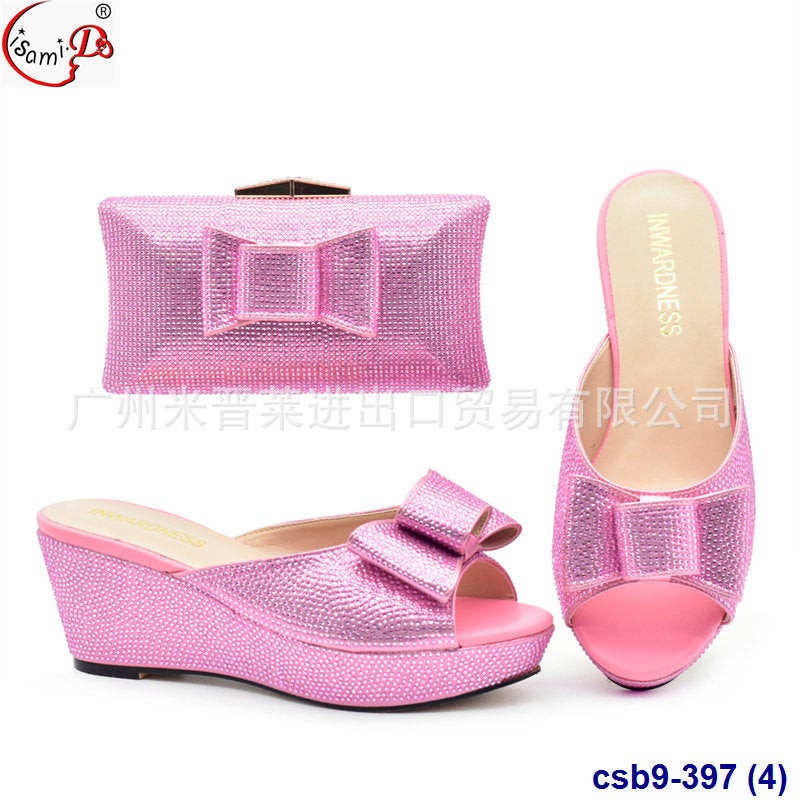 Party Pressed Diamond Decorative Round Toe Platform Sandals With Urban Beauty Style Handbag Set - Image 1