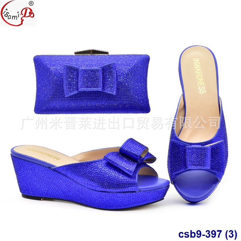 Party Pressed Diamond Decorative Round Toe Platform Sandals With Urban Beauty Style Handbag Set - Image 4