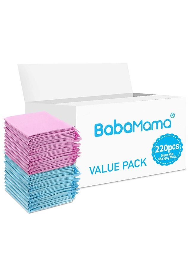 Babamama Disposable Changing Mats, 220 Counts, Soft Waterproof Mat, Portable Leak Proof Changing Mat, New Mom Leak-Proof Under pad, Mattress Table Protector Pad