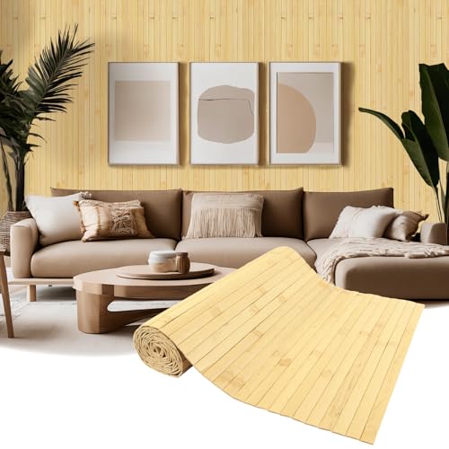 EYAYEN Natural Bamboo Wall Panel Covering Roll, Flexible Pole Wrap Wainscoting Interior Wall Cladding Panel for Kitchen Island, Ceiling Tile, Bedroom, Living Room Decor (16" H x 96" L, Natural) - Image 1