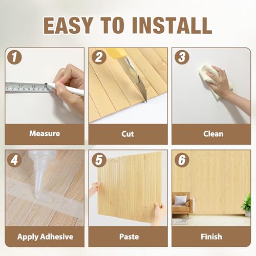 EYAYEN Natural Bamboo Wall Panel Covering Roll, Flexible Pole Wrap Wainscoting Interior Wall Cladding Panel for Kitchen Island, Ceiling Tile, Bedroom, Living Room Decor (16" H x 96" L, Natural) - Image 4