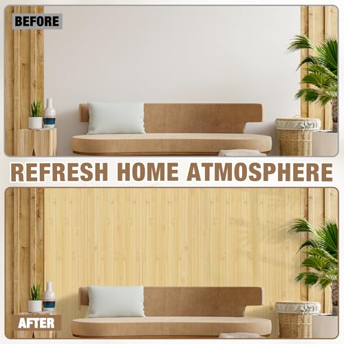 EYAYEN Natural Bamboo Wall Panel Covering Roll, Flexible Pole Wrap Wainscoting Interior Wall Cladding Panel for Kitchen Island, Ceiling Tile, Bedroom, Living Room Decor (16" H x 96" L, Natural) - Image 5