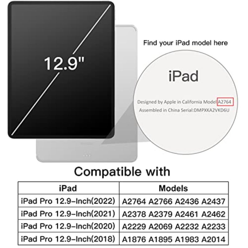 غطاء حماية لجهاز iPad Pro 12.9 6/5/4/3: ظهر شفاف، نحيف مقاوم للصدمات، حامل ثلاثي الطي، حامل أقلام رصاص، تنبيه/غفو تلقائي مثالي لموديلات 2022/2021/2020/2018 - Image 2