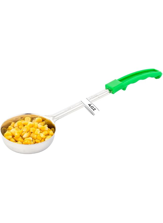 S-TOP Met Lux 4 Ounce Portion Ladle, 1 Perforated Portion Serving Spoon - Green Handle, Dishwashable, Stainless Steel Slotted Serving Utensil, Multipurpose, For Serving Pasta - Image 1