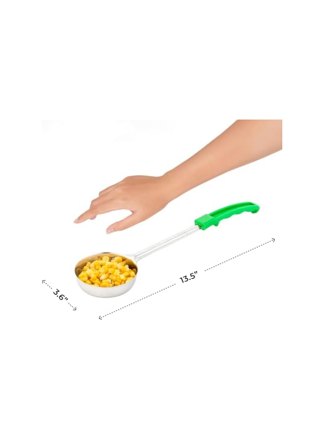 S-TOP Met Lux 4 Ounce Portion Ladle, 1 Perforated Portion Serving Spoon - Green Handle, Dishwashable, Stainless Steel Slotted Serving Utensil, Multipurpose, For Serving Pasta - Image 2
