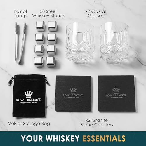 Royal Reserve Whiskey Set by Royal Reserve – Whiskey Glasses, Stainless Chilling Stones, Coasters, Tongs - Whiskey Stones Gift Set for Men Husband Dad Boyfriend - Image 5