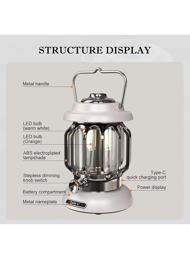 Toby's CPL T14 LED Camping Lantern Rechargeable Retro Metal Camping Light Battery Operated Dimmable Candle Lamp Portable Outdoor Tent Light Bulb Emergency Lighting for Power Failure Outage - Image 3