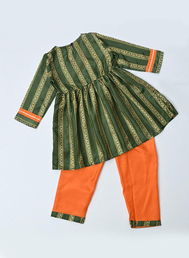 Bella Moda Girls Ethic Motifs Print Kurta and Pants Set - Image 2