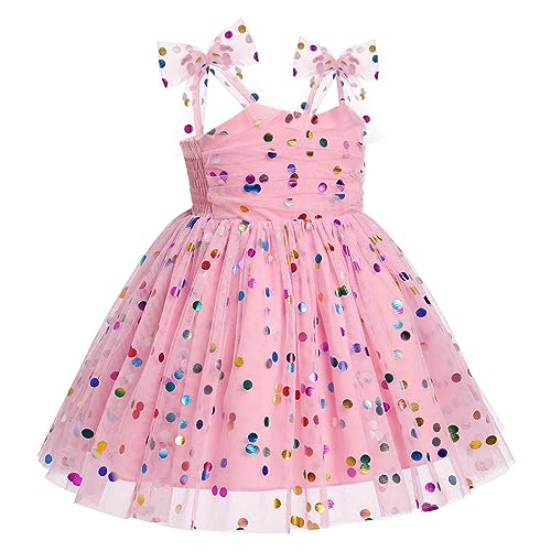 IMEKIS 5th 6th Birthday Girl Outfit: Fifth Sixth Birthday Dress for Girls Cake Smash Toddler Confetti Princess Dresses Party Pageant Gown Kids Easter Dresses Photoshoot Pink Sequin 5-6T - Image 2