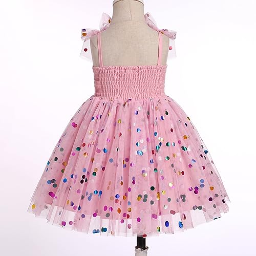 IMEKIS 5th 6th Birthday Girl Outfit: Fifth Sixth Birthday Dress for Girls Cake Smash Toddler Confetti Princess Dresses Party Pageant Gown Kids Easter Dresses Photoshoot Pink Sequin 5-6T - Image 5