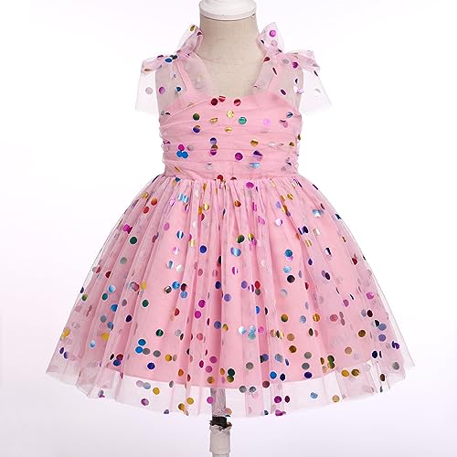 IMEKIS 5th 6th Birthday Girl Outfit: Fifth Sixth Birthday Dress for Girls Cake Smash Toddler Confetti Princess Dresses Party Pageant Gown Kids Easter Dresses Photoshoot Pink Sequin 5-6T - Image 4