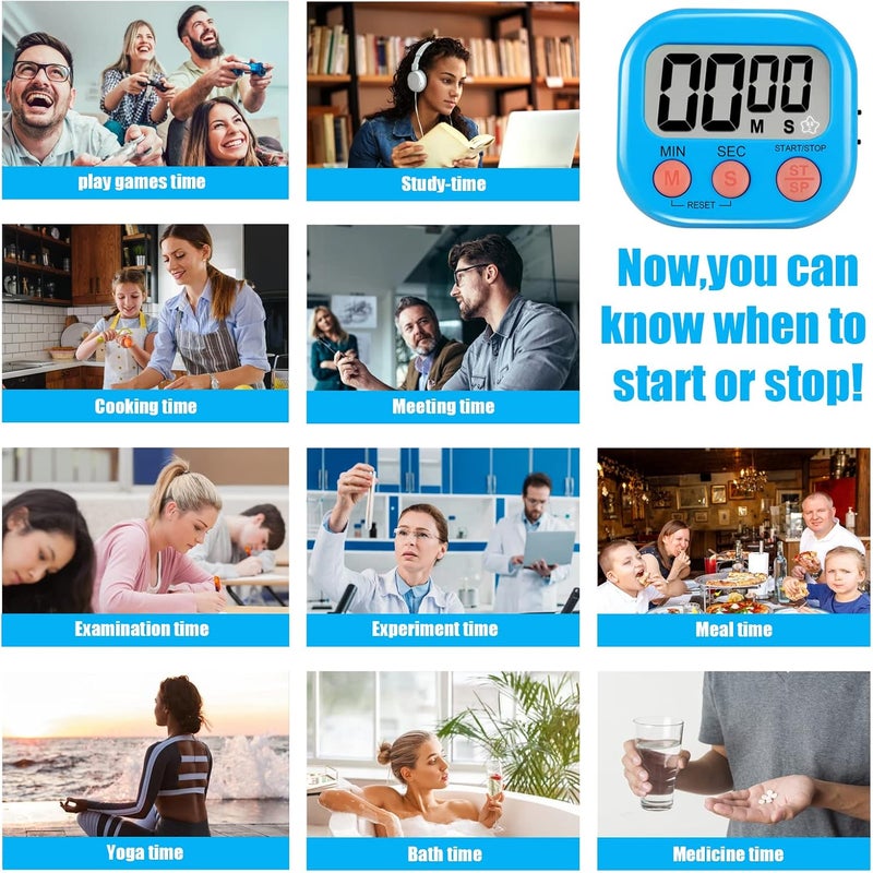 HADDOCK 6 Pack Multi-Function Electronic Timer - Magnetic Digital Timers Big LCD Display The Loud/Silent Switch Countdown Timer Extensively Use in Break Time, Cooking,Gym, Meeting, Classroom - Image 2