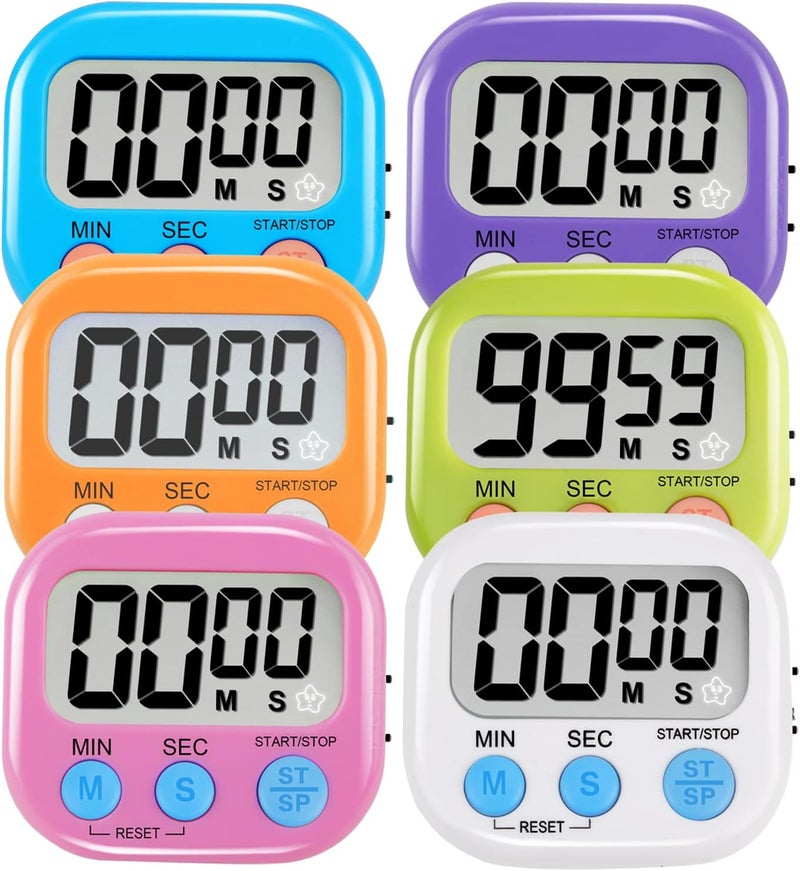 HADDOCK 6 Pack Multi-Function Electronic Timer - Magnetic Digital Timers Big LCD Display The Loud/Silent Switch Countdown Timer Extensively Use in Break Time, Cooking,Gym, Meeting, Classroom - Image 1