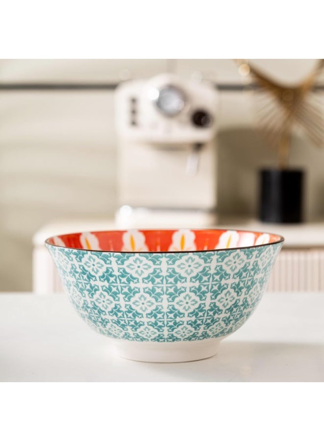 السرعوف الذهبية مجموعة من 4 أوعية سيراميك باللونين الأخضر والبرتقالي - نمط زهور مقاس 6.25 بوصة - ميكروويف وغسالة أطباق وآمن للفرن - مثالية للسلطات والمعكرونة والحساء - هدية مطبخ نابضة بالحياة - Image 5