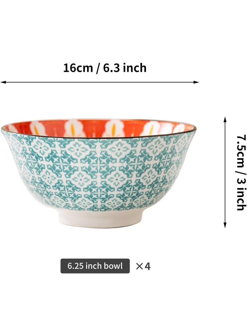 السرعوف الذهبية مجموعة من 4 أوعية سيراميك باللونين الأخضر والبرتقالي - نمط زهور مقاس 6.25 بوصة - ميكروويف وغسالة أطباق وآمن للفرن - مثالية للسلطات والمعكرونة والحساء - هدية مطبخ نابضة بالحياة - Image 3