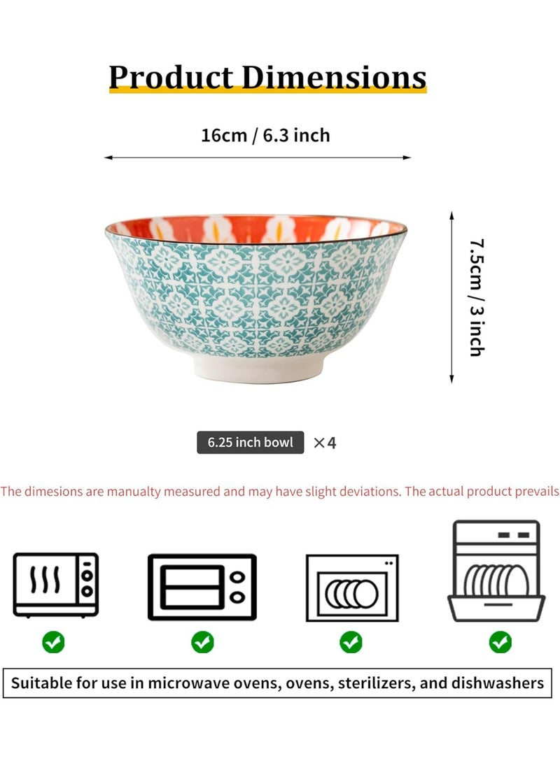السرعوف الذهبية مجموعة من 4 أوعية سيراميك باللونين الأخضر والبرتقالي - نمط زهور مقاس 6.25 بوصة - ميكروويف وغسالة أطباق وآمن للفرن - مثالية للسلطات والمعكرونة والحساء - هدية مطبخ نابضة بالحياة - Image 4