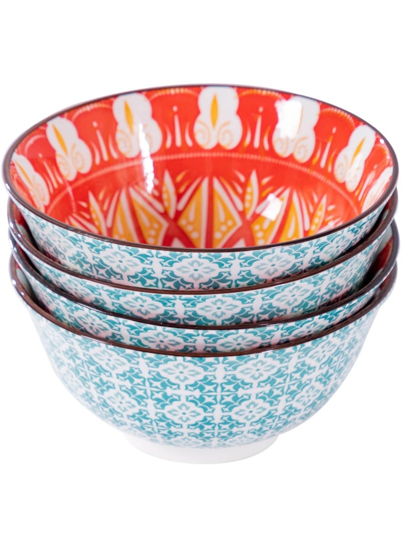 السرعوف الذهبية مجموعة من 4 أوعية سيراميك باللونين الأخضر والبرتقالي - نمط زهور مقاس 6.25 بوصة - ميكروويف وغسالة أطباق وآمن للفرن - مثالية للسلطات والمعكرونة والحساء - هدية مطبخ نابضة بالحياة - Image 2