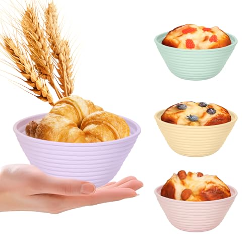Ycgcp 4Pcs Mini Silicone Banneton Bread Proofing Baskets 5 Sourdough Banneton Proofing Baskets NonStick Round Dough Proofing Bowl Containers Oven Safe for Various Tastes Bread MakingBPA Free - Image 1