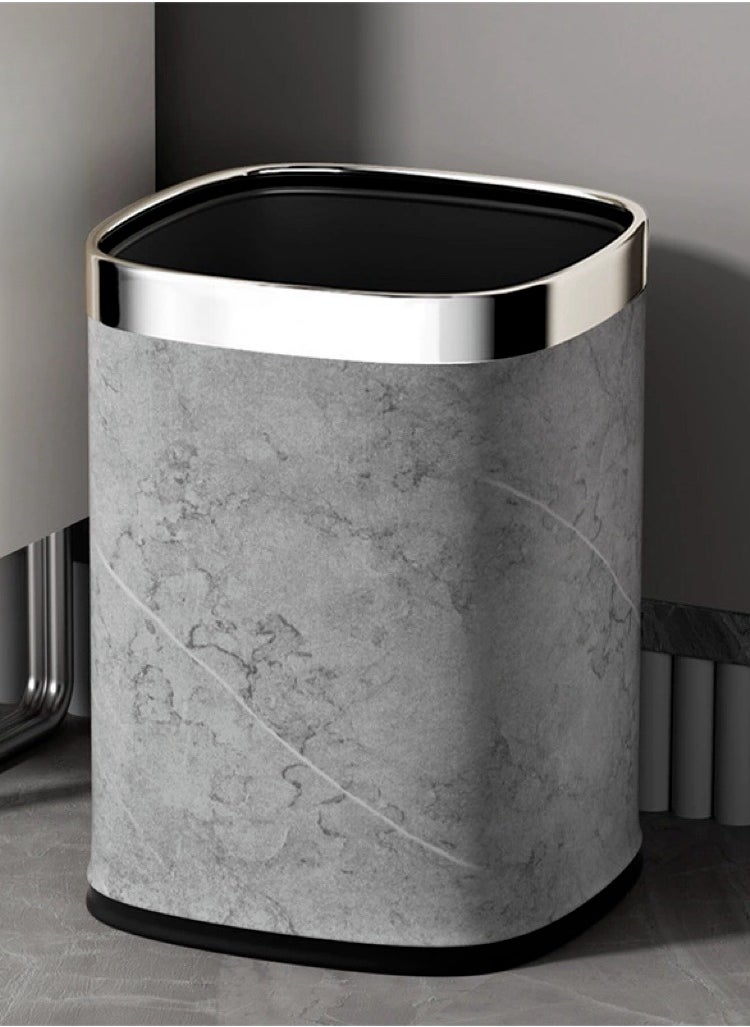 Generic - Waste Bin Square Garbage Bin Bathroom Wastebasket Plastic Large capacity Trash Can for Living Room Kitchen Bathroom（Grey silvery circle）12L - Image 1