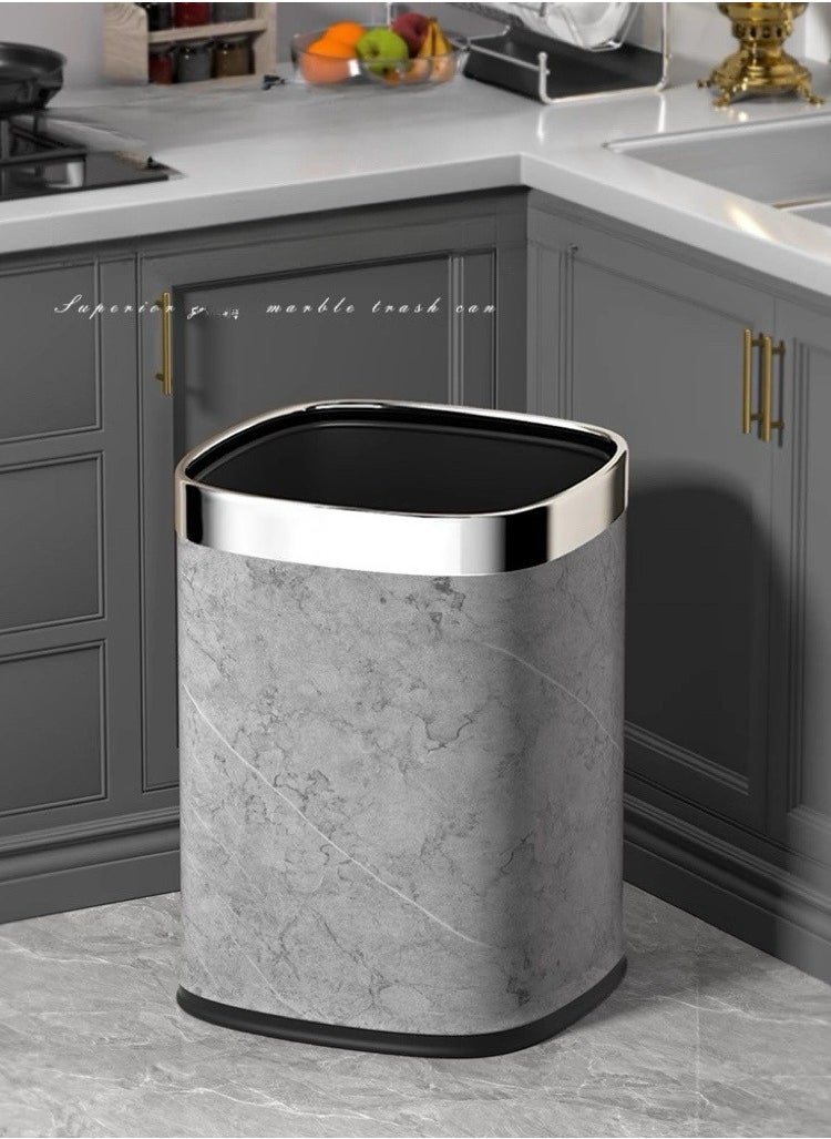 Generic - Waste Bin Square Garbage Bin Bathroom Wastebasket Plastic Large capacity Trash Can for Living Room Kitchen Bathroom（Grey silvery circle）12L - Image 1
