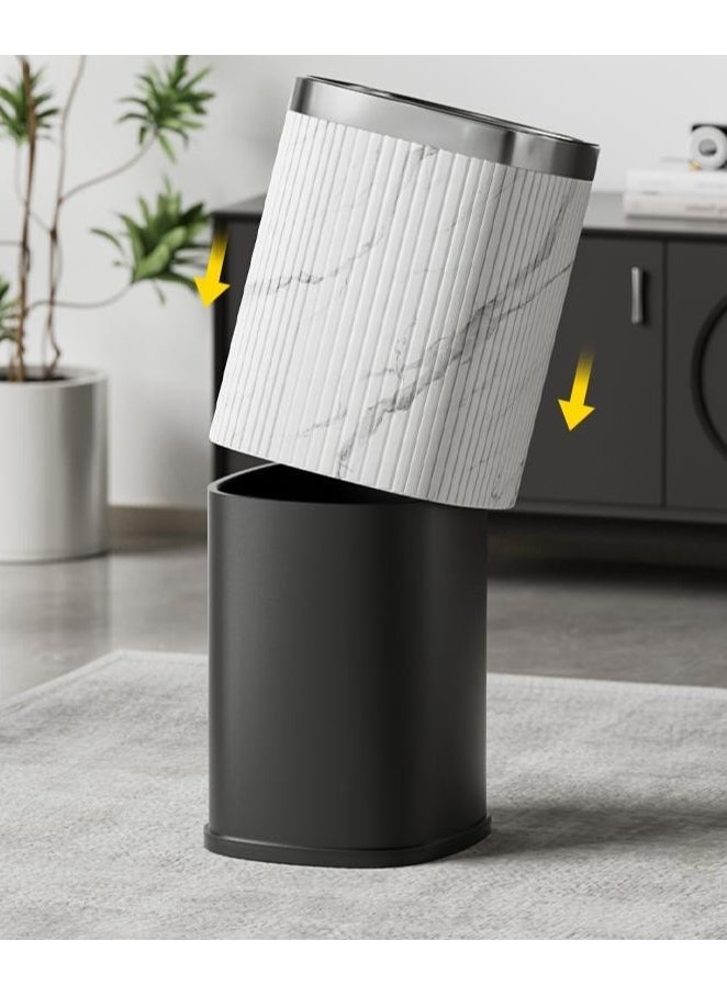 Generic - Waste Bin Square Garbage Bin Bathroom Wastebasket Plastic Large capacity Trash Can for Living Room Kitchen Bathroom（Grey silvery circle）12L - Image 1