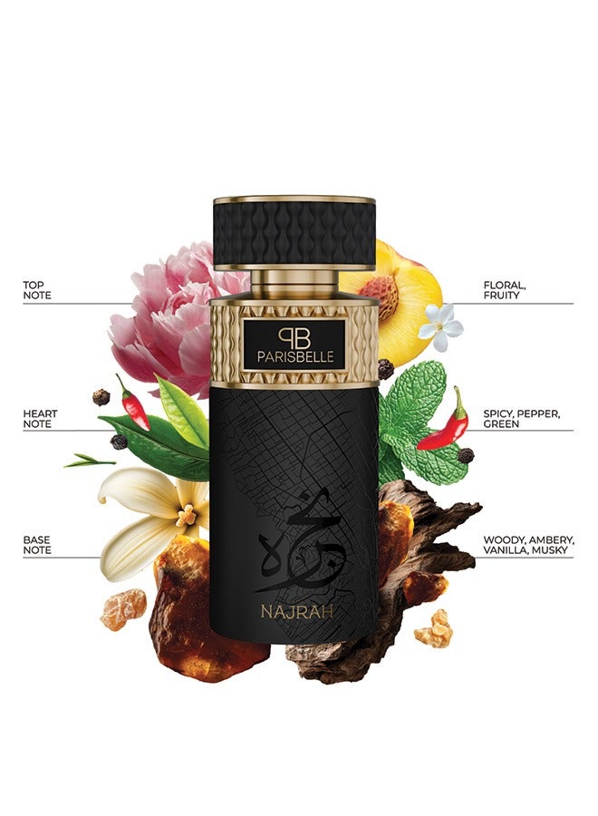 Parisbelle Najrah Oasis Collection Extrait De Parfum 100ml | Floral-Fruity Unisex Scent with Spicy Woody Heart & Amber-Vanilla Base - Image 2