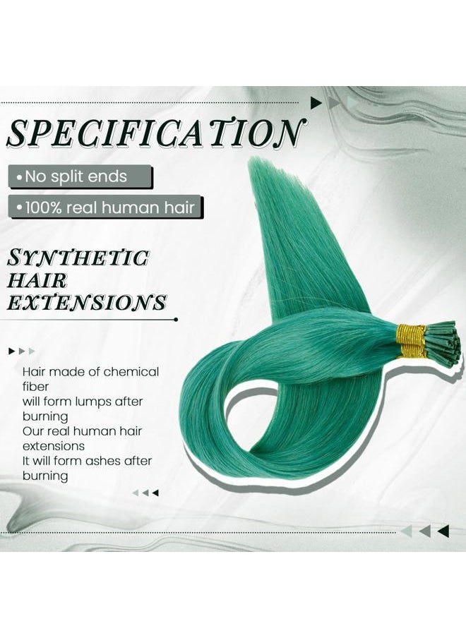 RUNATURE - 20 Inch I Tip Hair Extensions Human Hair Teal Green Itip Human Hair Extensions Colored Real Hair Extensions for Highlight Long I Tip Extensions Real Human Hair 25g 25s - Image 1