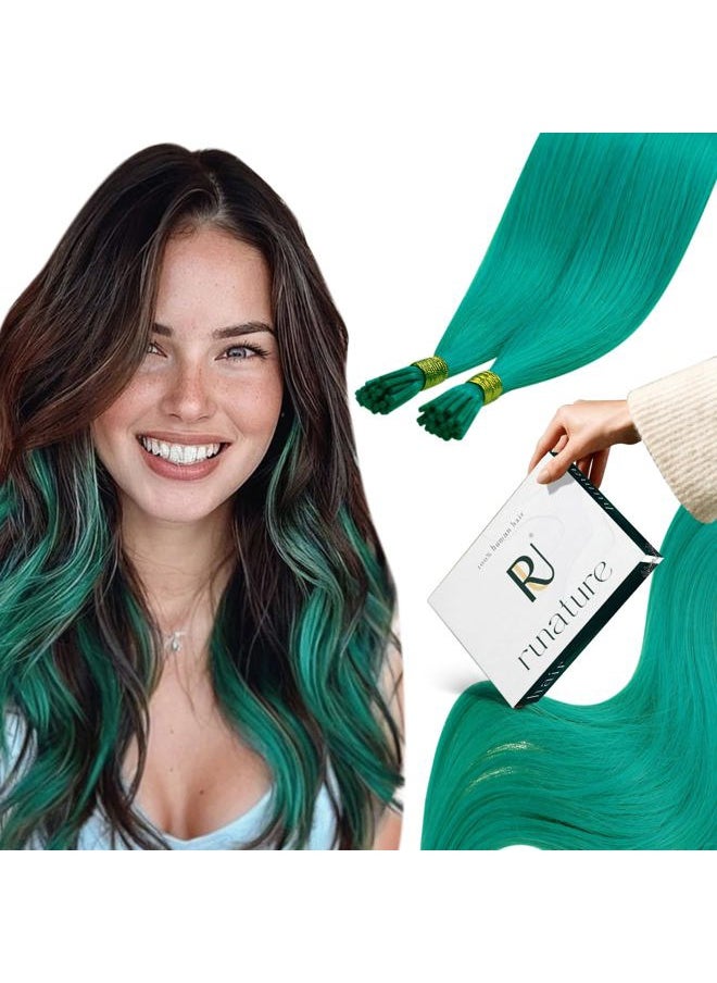 RUNATURE - 20 Inch I Tip Hair Extensions Human Hair Teal Green Itip Human Hair Extensions Colored Real Hair Extensions for Highlight Long I Tip Extensions Real Human Hair 25g 25s - Image 1