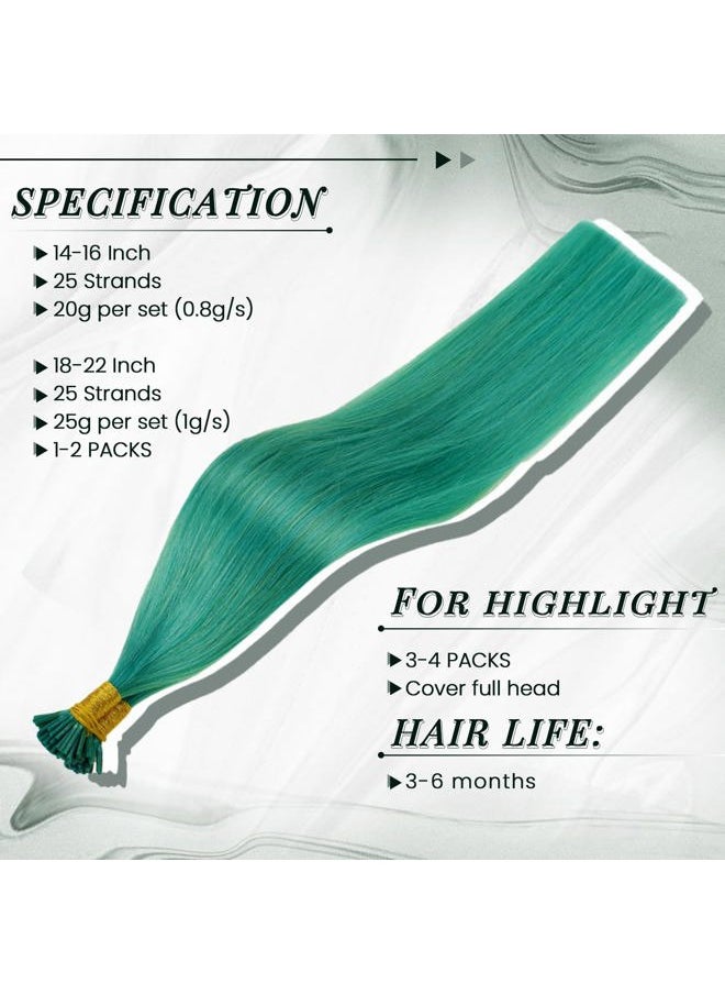 RUNATURE - 20 Inch I Tip Hair Extensions Human Hair Teal Green Itip Human Hair Extensions Colored Real Hair Extensions for Highlight Long I Tip Extensions Real Human Hair 25g 25s - Image 1
