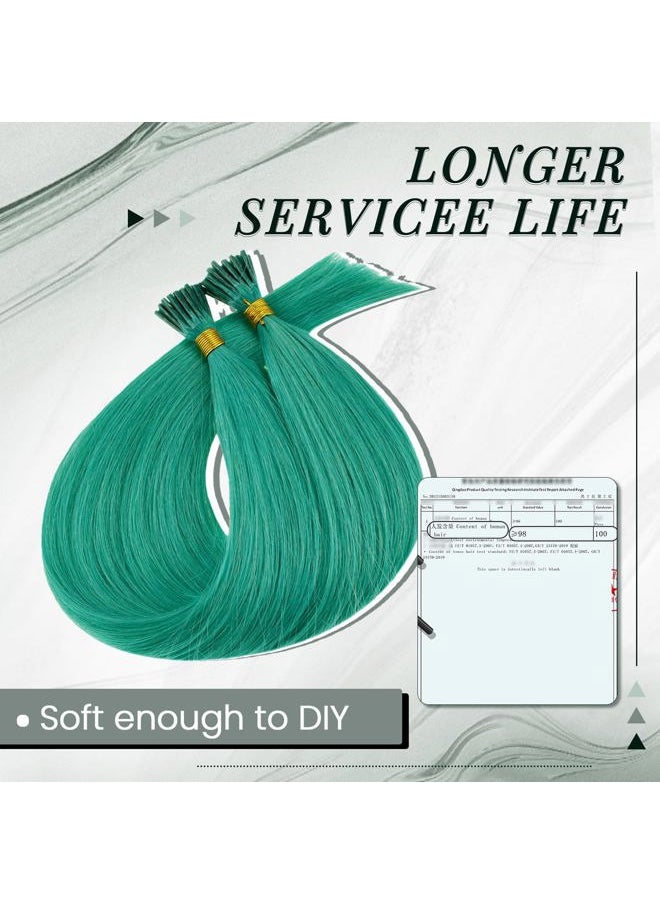 RUNATURE - 20 Inch I Tip Hair Extensions Human Hair Teal Green Itip Human Hair Extensions Colored Real Hair Extensions for Highlight Long I Tip Extensions Real Human Hair 25g 25s - Image 1