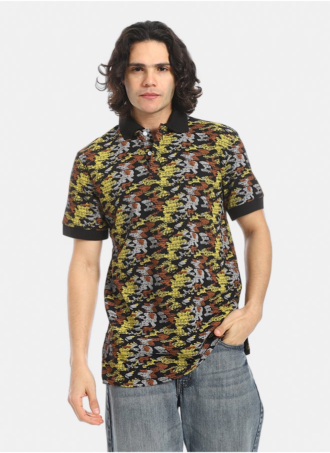 Red Circle Self Pattern Regular Fit Polo Shirt  - Image 1