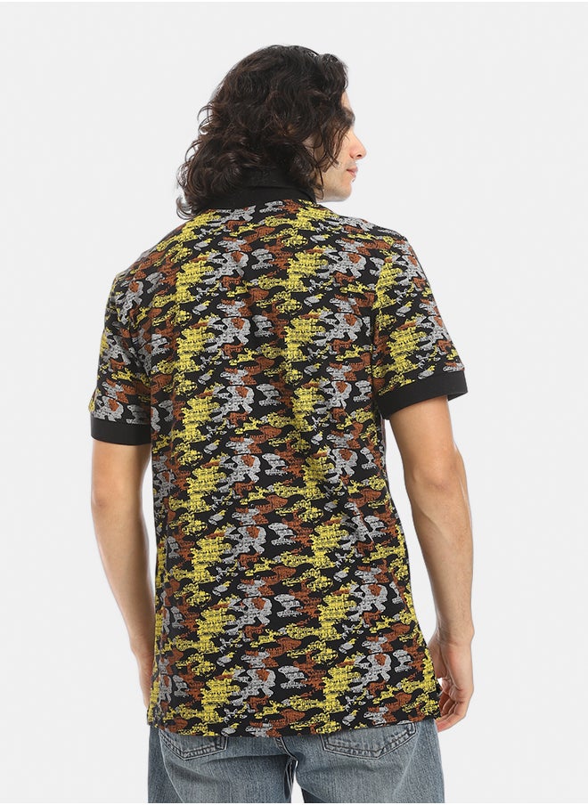 Red Circle Self Pattern Regular Fit Polo Shirt  - Image 3