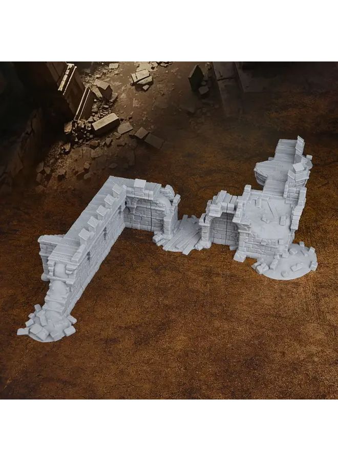 FF625 مجموعة تضاريس قلعة حصينة نمطية - جدران القلعة ثلاثية الأبعاد ومجموعة الأنقاض لألعاب لوحات دورية DND RPG - Image 1