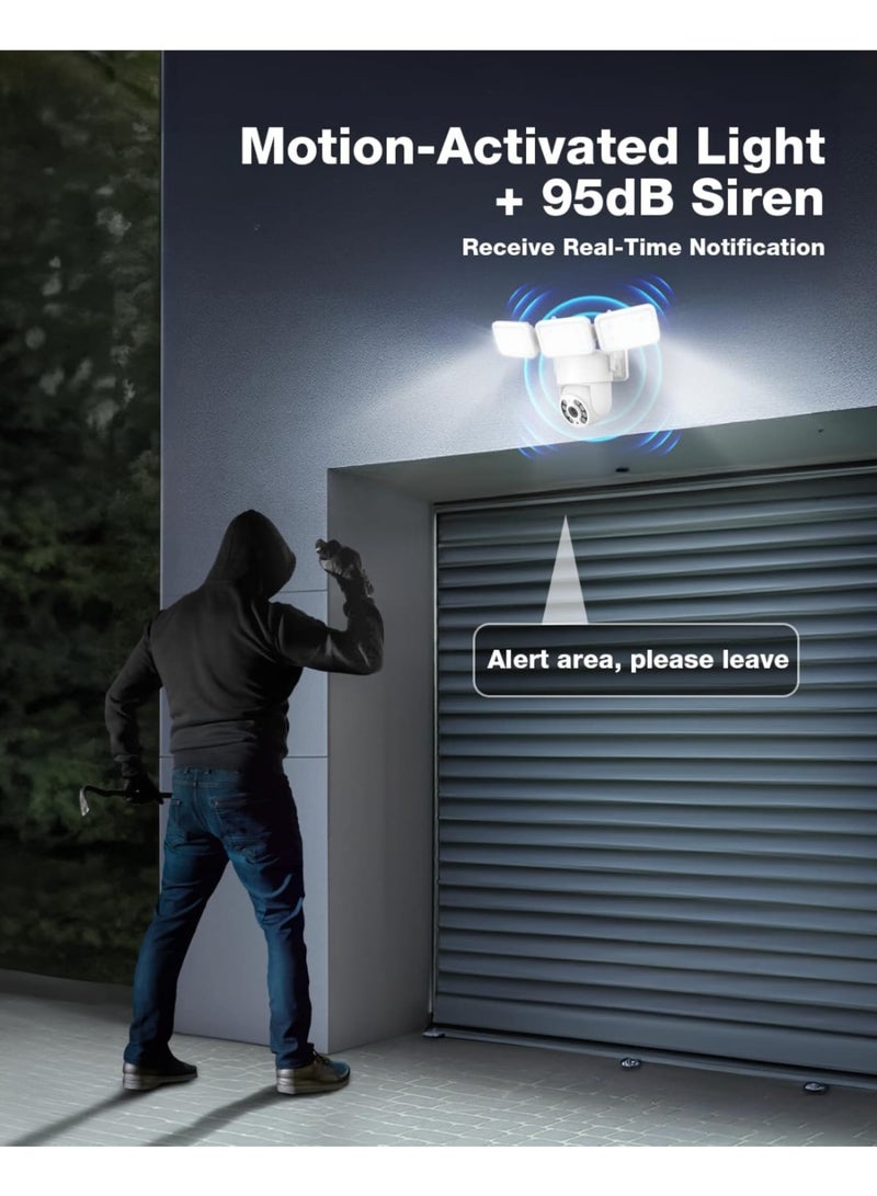 Zikra كاميرا الفيضانات الخارجية، 2800 لومن LED، كاميرا أمان WiFi عالية الدقة، دوران 360° وإمالة، كشف الحركة، رؤية ليلية ملونة، مراقبة على مدار 24/7، سلكية لحماية المنزل - Image 5