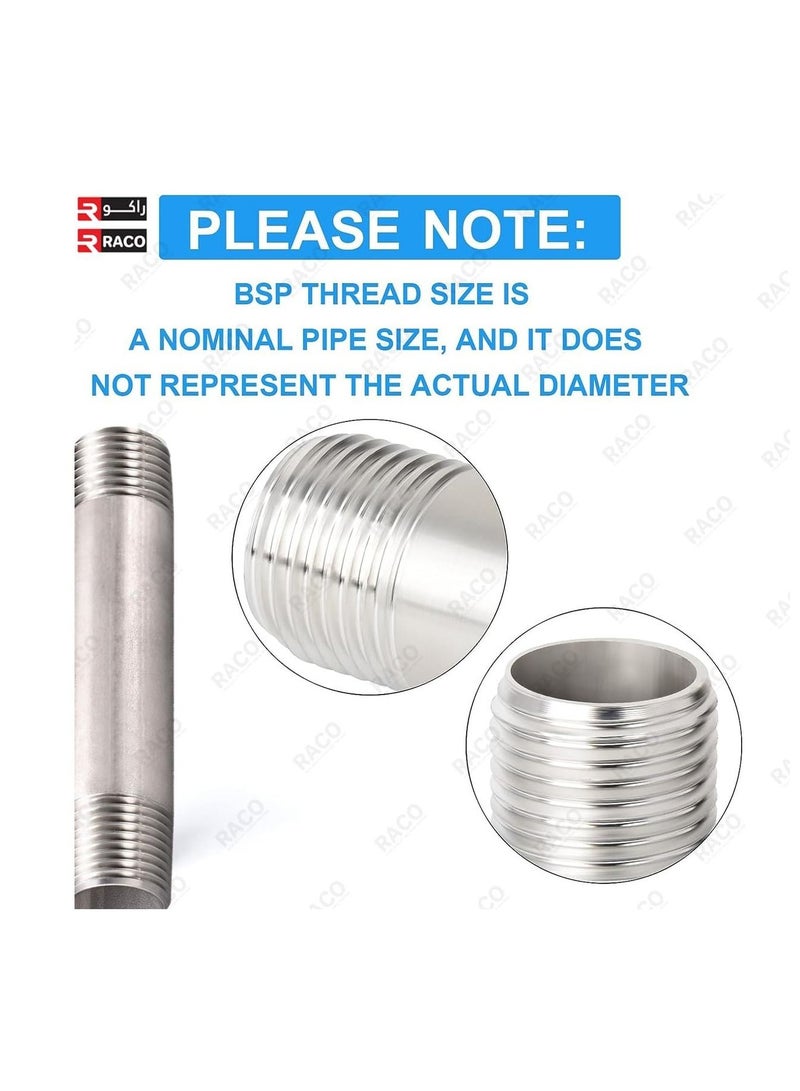 RACO SS Barrel Nipple | Stainless Steel Pipe Fitting for Industrial, Air, Fuel and Water Pipe Application and DIY Decoration Projects, (4” Length (100mm)) - Image 3