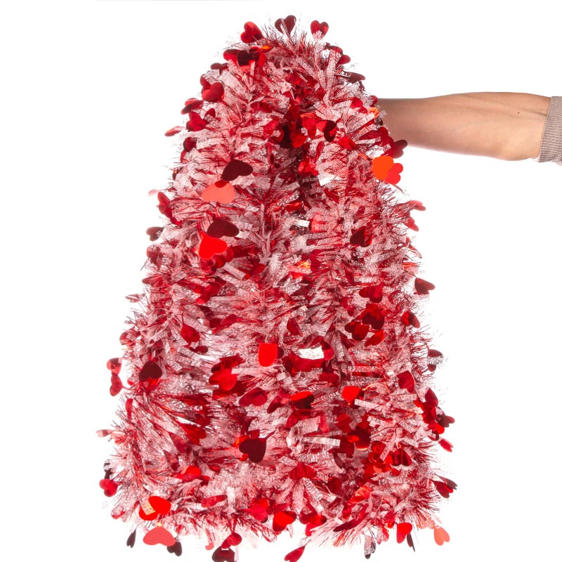 Gloreyan 33 Ft Valentine's Day Heart Tinsel Garland, Red Heart Metallic Tinsel Twist Garland Shiny Hanging Garland Decoration for Valentineâ€™s Day Wedding Anniversary Birthday Party Supplies - Image 3