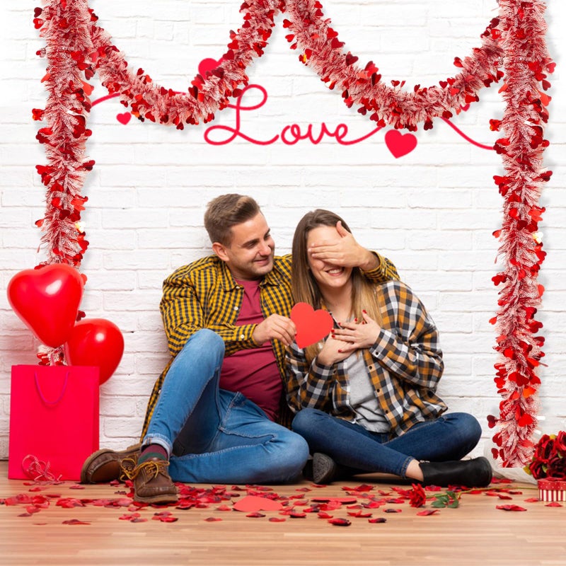 Gloreyan 33 Ft Valentine's Day Heart Tinsel Garland, Red Heart Metallic Tinsel Twist Garland Shiny Hanging Garland Decoration for Valentineâ€™s Day Wedding Anniversary Birthday Party Supplies - Image 5