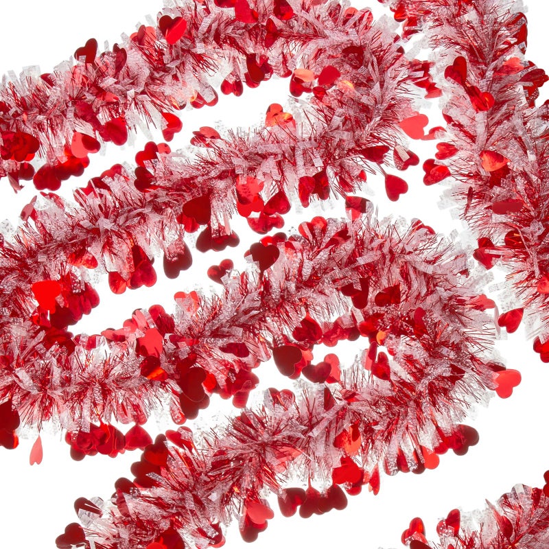 Gloreyan 33 Ft Valentine's Day Heart Tinsel Garland, Red Heart Metallic Tinsel Twist Garland Shiny Hanging Garland Decoration for Valentineâ€™s Day Wedding Anniversary Birthday Party Supplies - Image 4