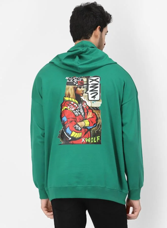 PAUSE Men Green Relaxed Fit Graphic Hoodie