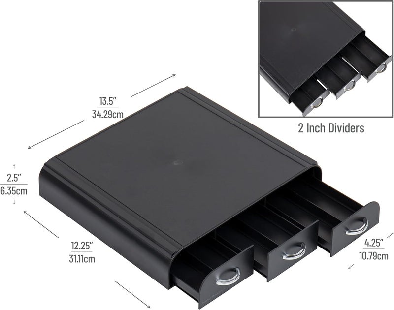 Mind Reader Single Serve Coffee Pod Organizer with 3 Drawers, 36 Pod Capacity, 13.5"L x 12.25"W x 2.5"H, Black - Image 3