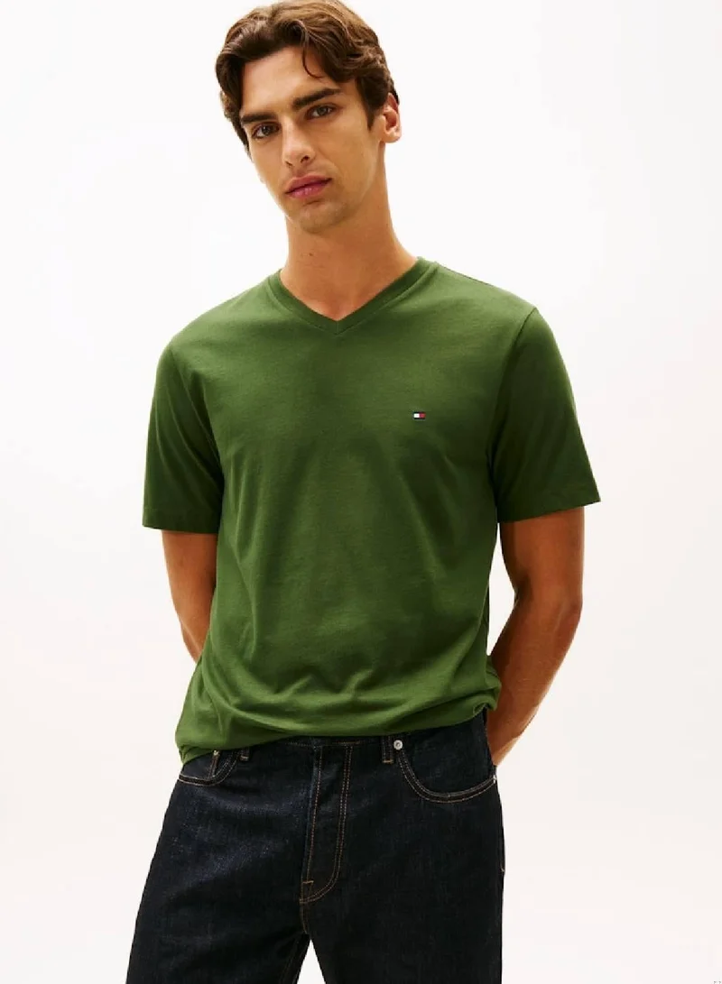 Flag Embroidery V-Neck T-Shirt