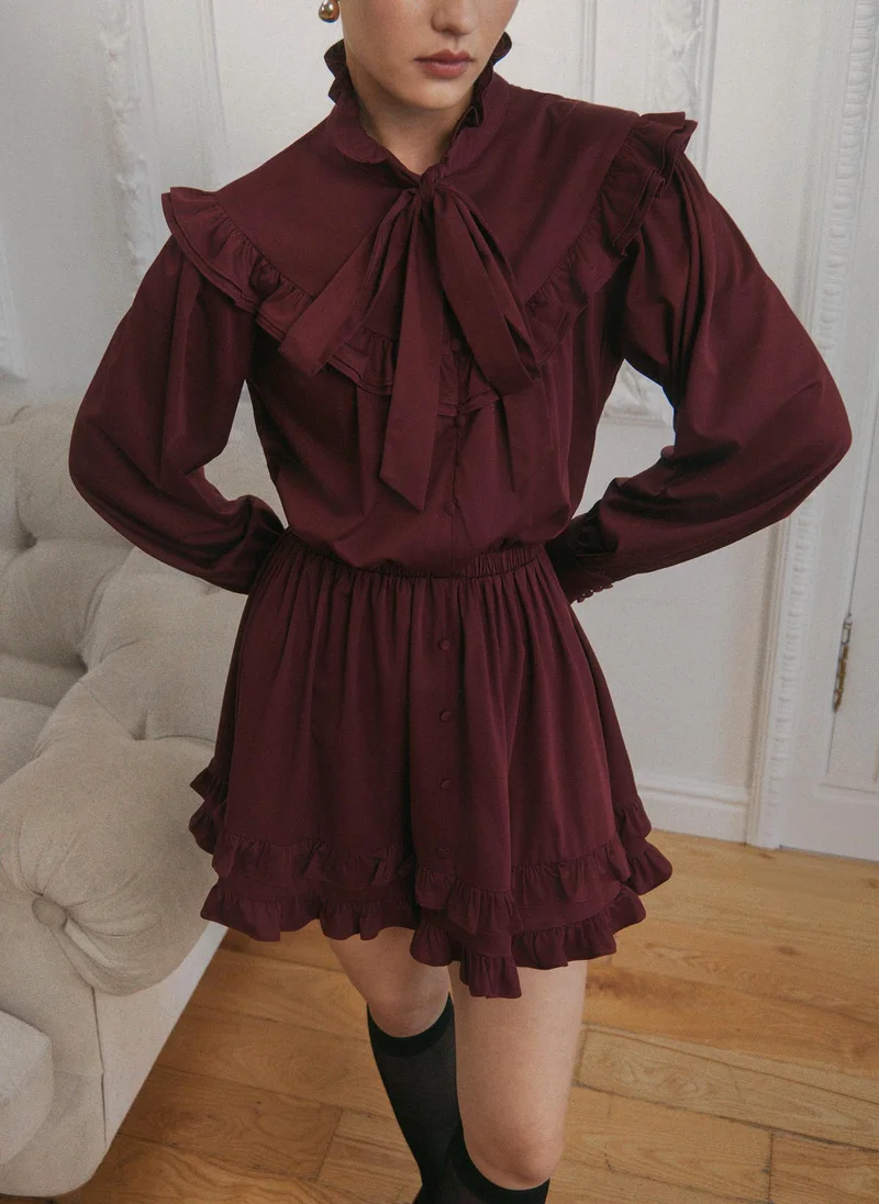 Lichi Mini dress with collar bow and ruffles
