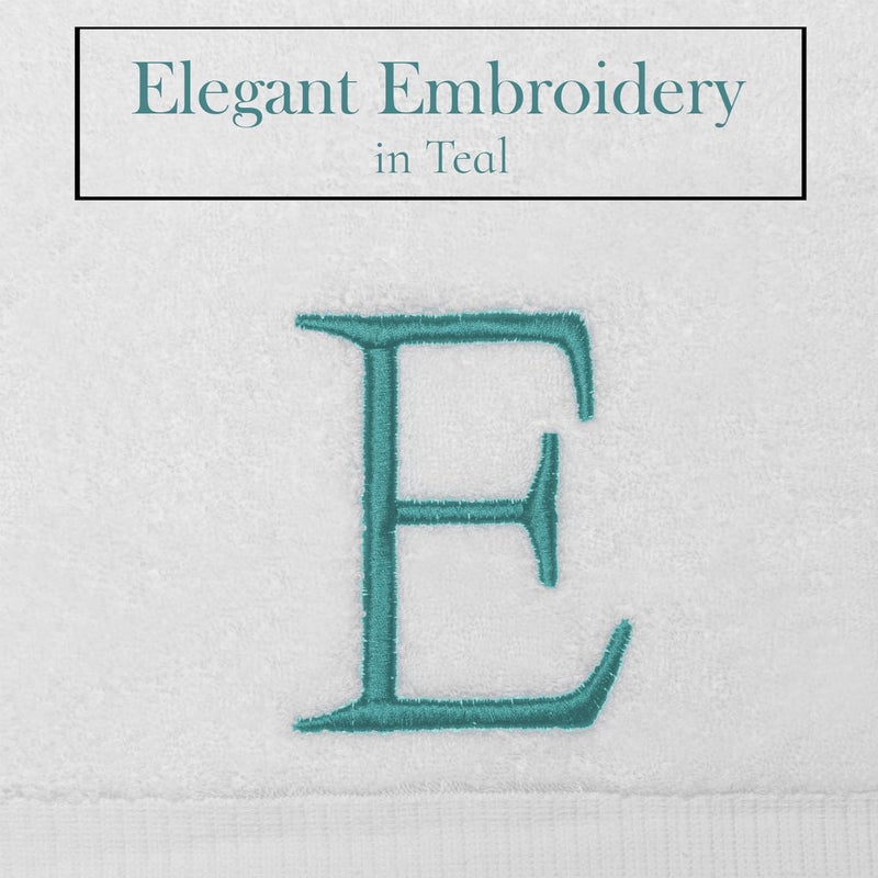 Decorvo منشفة اليد monogram teal للحمام - جودة الفندق الأولية ذات جودة زخرفية مزخرفة مزخرفة منشفة فاخرة للمسحوق على سبا - Gots Organic Certified - مجموعة من حرفين هـ  - Image 3