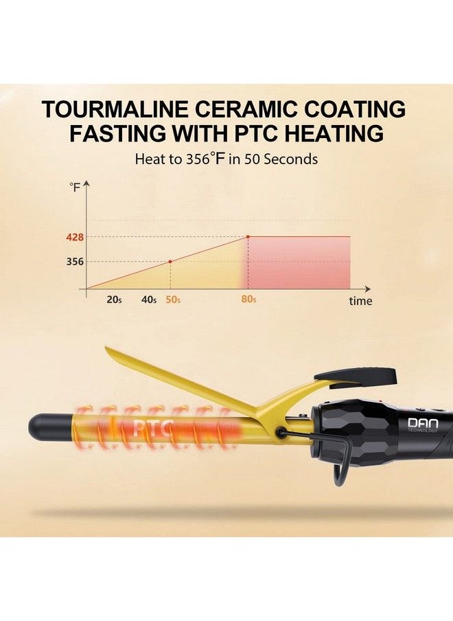 DAN Technology - 5/8 Inch Tourmaline Ceramic Hair Curling Iron 0.6 Inch Curling Wand With Lcd Screen For Hairdressing Beauty School Hair Salon Fast Heating 60 Min Auto Off (Gold Black) - Image 1
