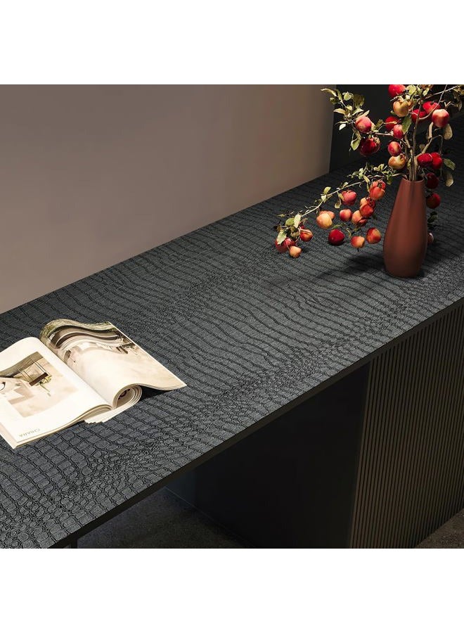 Zeeko Black Peel and Stick Wallpaper 23.6" x 120" Removable Crocodile Wallpaper Embossed Contact Paper Textured Wall Paper for Cabinet Bedroom Bathroom - Image 1