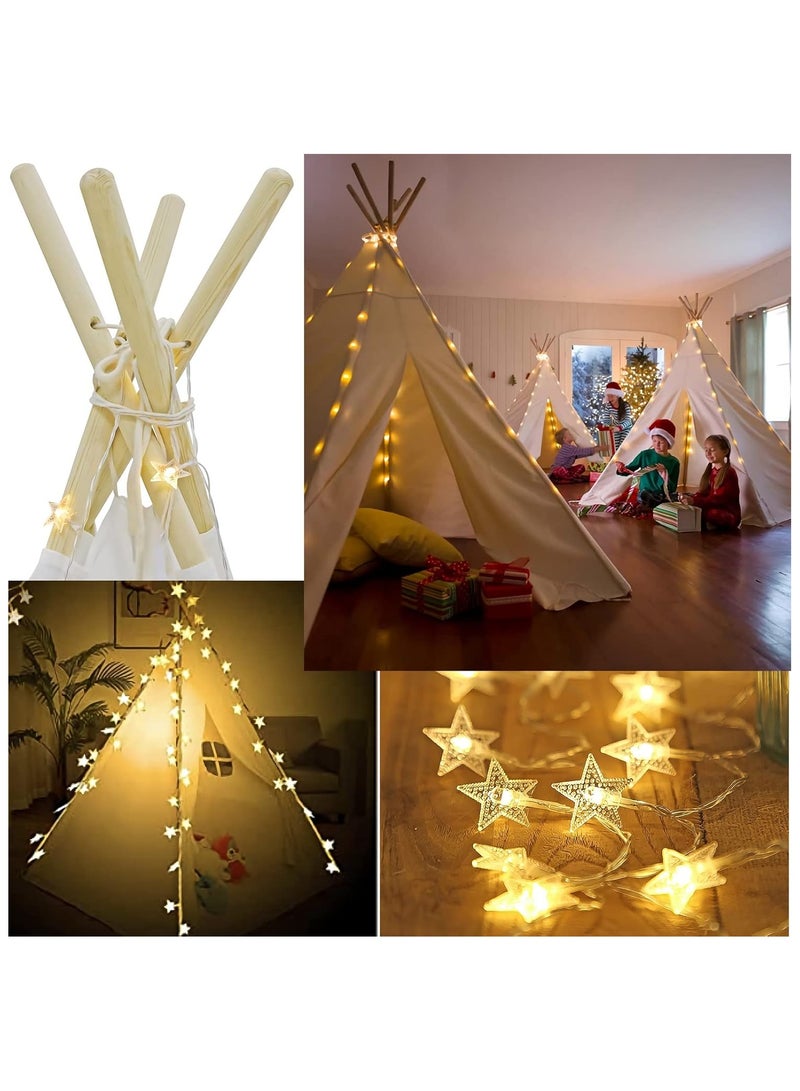BLOOMING TIME Teepee Tent with Mat & Star Lights String & Carry Bag, Inner Pockets, Window, Foldable Canvas Teepee Tent Indoor Outdoor Games-Kids Playhouse-Kids Tent for Girls, Boys & Adults - Image 2