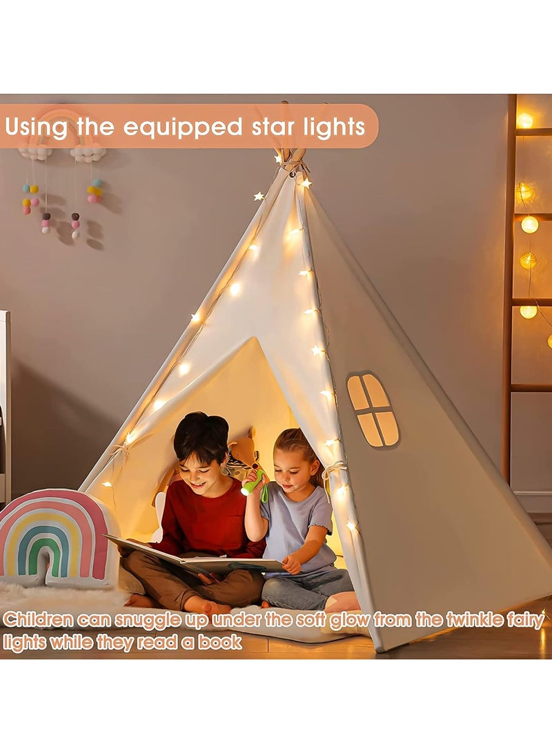 BLOOMING TIME Teepee Tent with Mat & Star Lights String & Carry Bag, Inner Pockets, Window, Foldable Canvas Teepee Tent Indoor Outdoor Games-Kids Playhouse-Kids Tent for Girls, Boys & Adults - Image 3