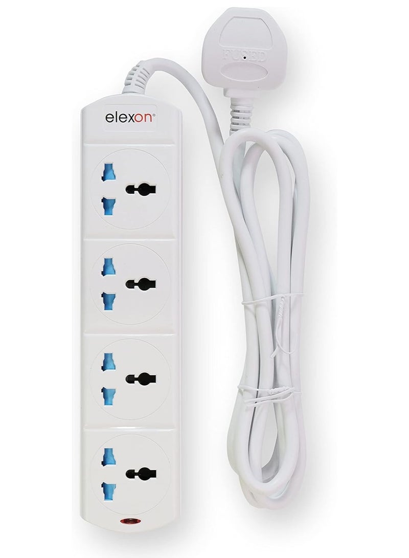 Elexon Universal Power Extension Cord with 4 Power Sockets 2 meter cable, 4 Way Power Strip ESMA Certified White - Image 1